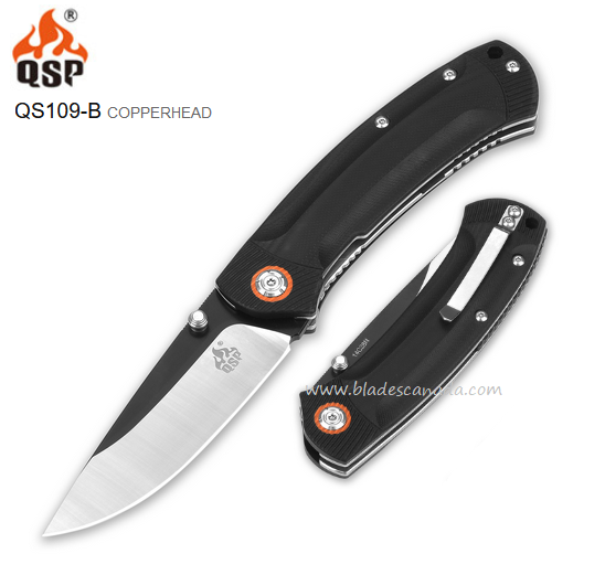 QSP Copperhead Folding Knife, 12C27 Sandvik Two-Tone, G10 Black, QS109-B